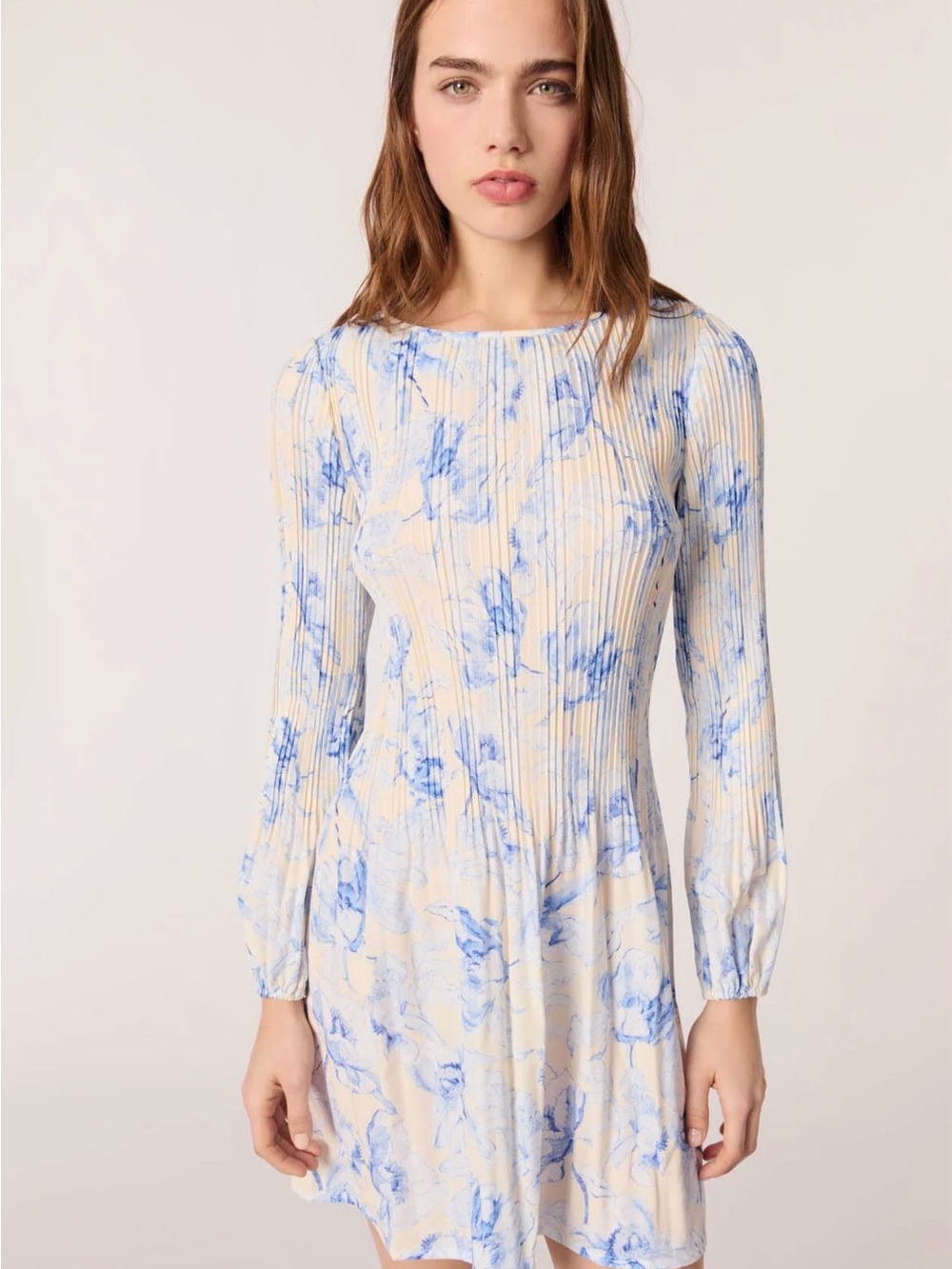 Maje Patterned Pleated dress Floral Blue